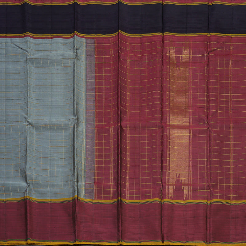 Hayagrivas Handloom Silver Grey Kanjivaram Silk Saree with Ganga Jamuna border KBE1333J11-1