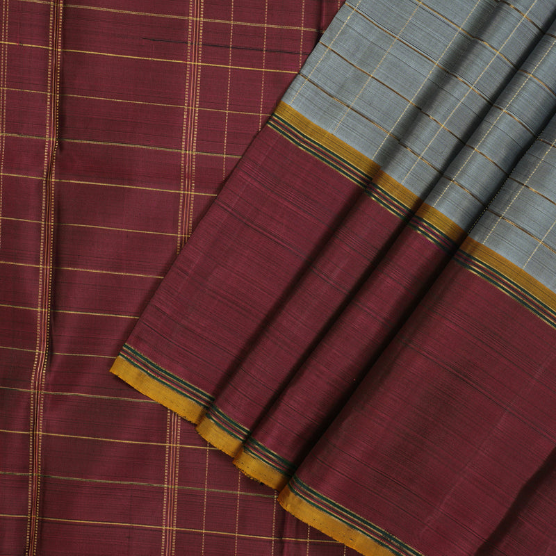 Hayagrivas Handloom Silver Grey Kanjivaram Silk Saree with Ganga Jamuna border KBE1333J11-1