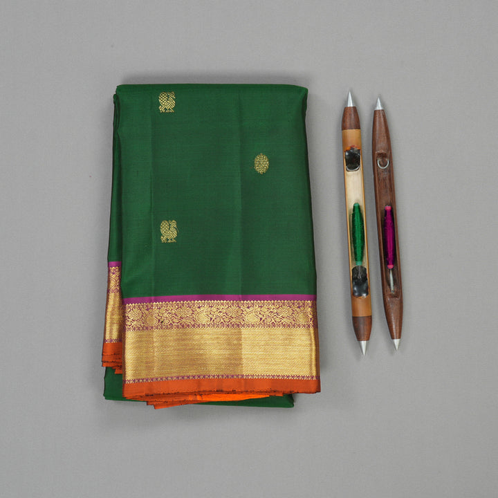 Hayagrivas Handloom Bottle Green Kanjivaram Silk Saree with Purple Border KBE1333J6-1