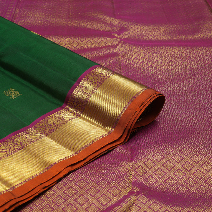 Hayagrivas Handloom Bottle Green Kanjivaram Silk Saree with Purple Border KBE1333J6-1