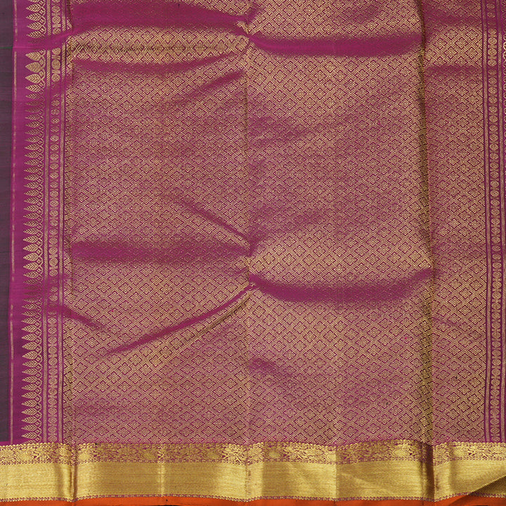 Hayagrivas Handloom Bottle Green Kanjivaram Silk Saree with Purple Border KBE1333J6-1