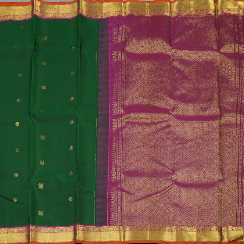 Hayagrivas Handloom Bottle Green Kanjivaram Silk Saree with Purple Border KBE1333J6-1