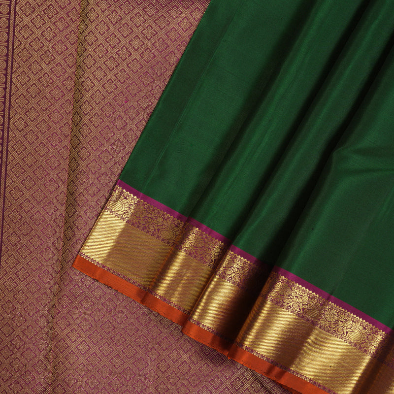 Hayagrivas Handloom Bottle Green Kanjivaram Silk Saree with Purple Border KBE1333J6-1
