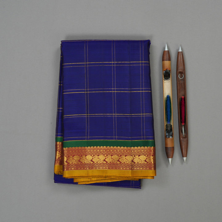 Hayagrivas Handloom Royal Blue Kanjivaram Silk Saree with Araku Maroon Border KBE1333J9-1