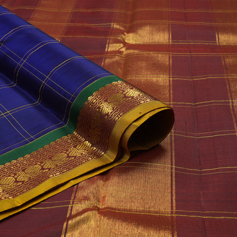 Hayagrivas Handloom Royal Blue Kanjivaram Silk Saree with Araku Maroon Border KBE1333J9-1
