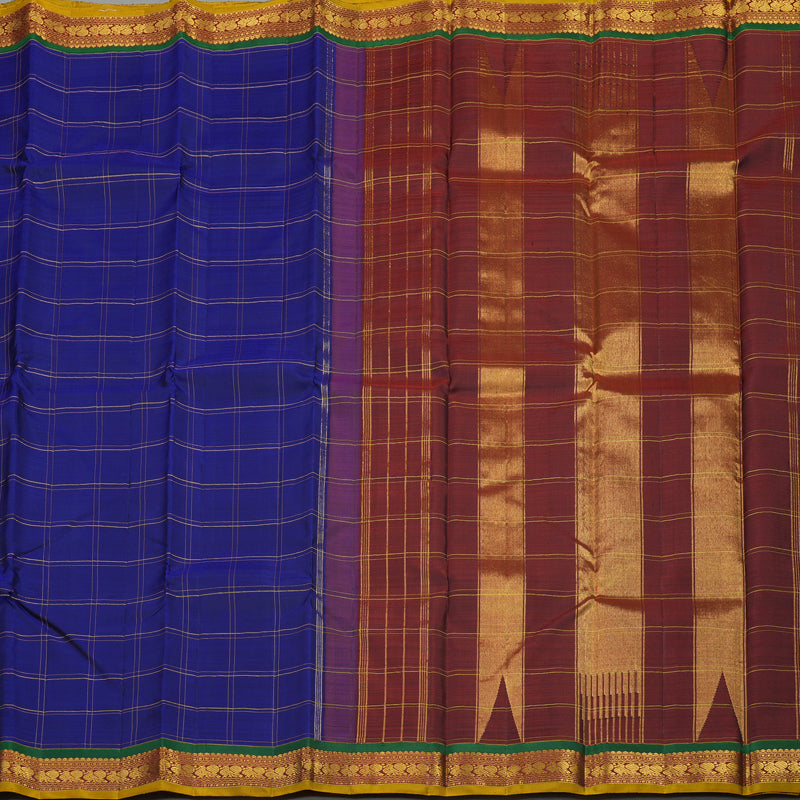 Hayagrivas Handloom Royal Blue Kanjivaram Silk Saree with Araku Maroon Border KBE1333J9-1