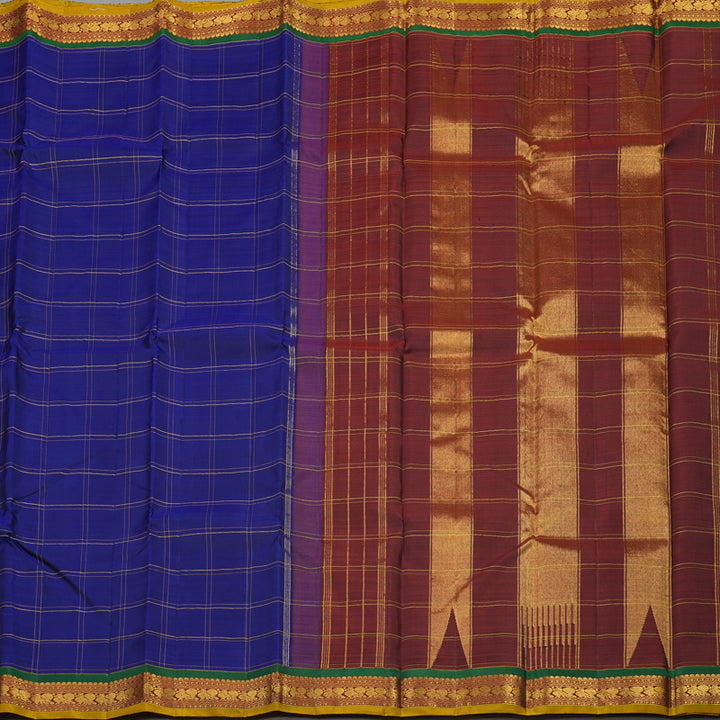 Hayagrivas Handloom Royal Blue Kanjivaram Silk Saree with Araku Maroon Border KBE1333J9-1