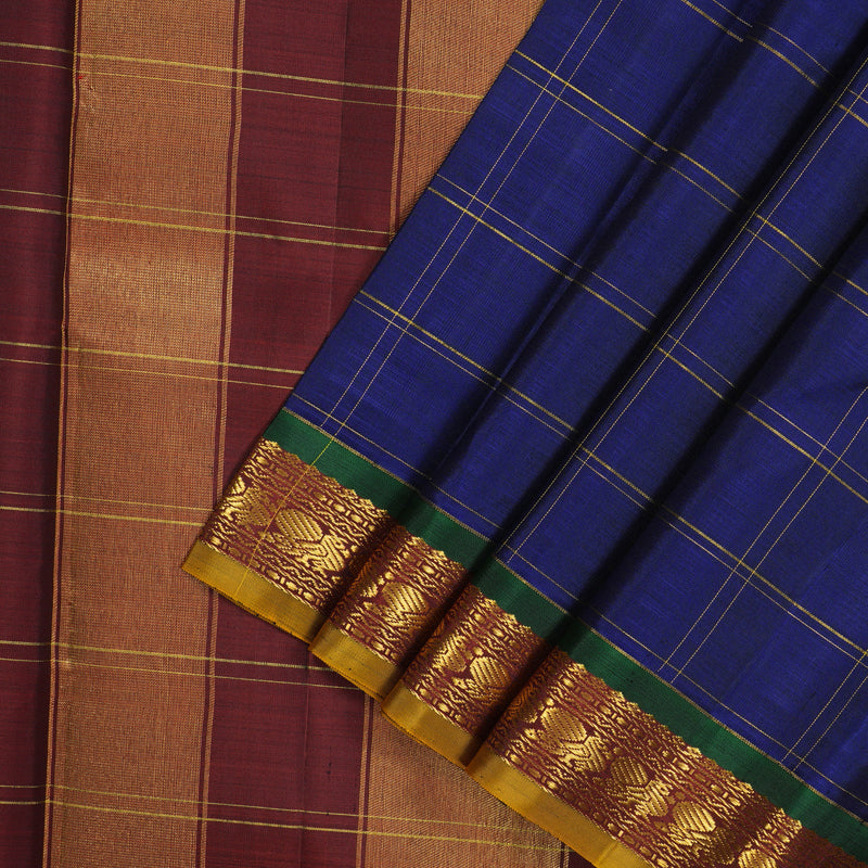 Hayagrivas Handloom Royal Blue Kanjivaram Silk Saree with Araku Maroon Border KBE1333J9-1