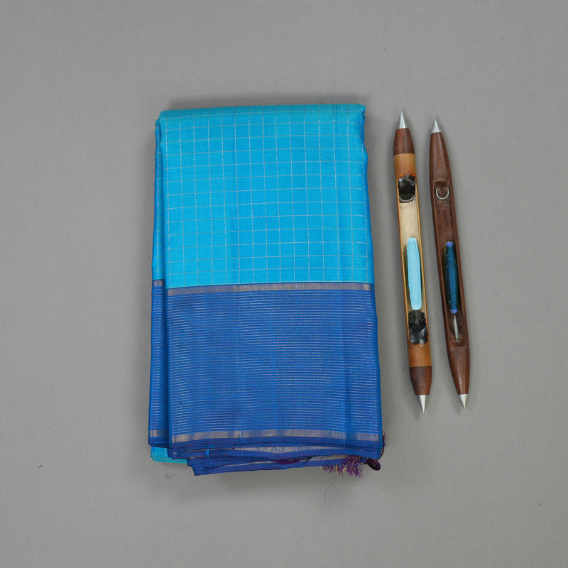 Hayagrivas Handloom Sky Blue Kanjivaram Silk Saree with Dark Blue Border KBE1334J2-2