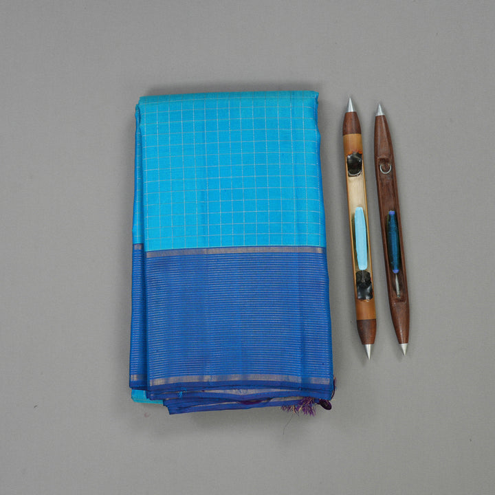 Hayagrivas Handloom Sky Blue Kanjivaram Silk Saree with Dark Blue Border KBE1334J2-2