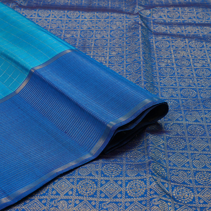 Hayagrivas Handloom Sky Blue Kanjivaram Silk Saree with Dark Blue Border KBE1334J2-2