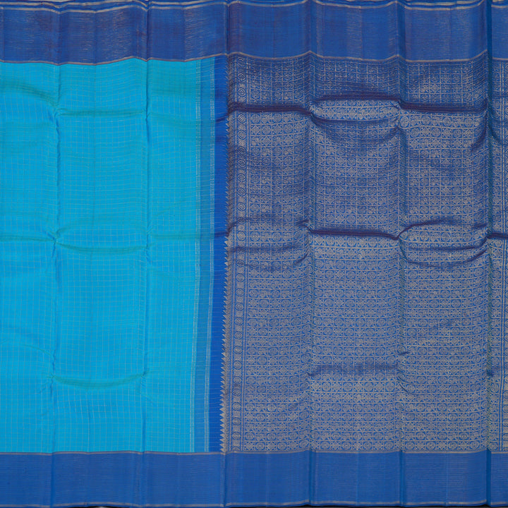 Hayagrivas Handloom Sky Blue Kanjivaram Silk Saree with Dark Blue Border KBE1334J2-2