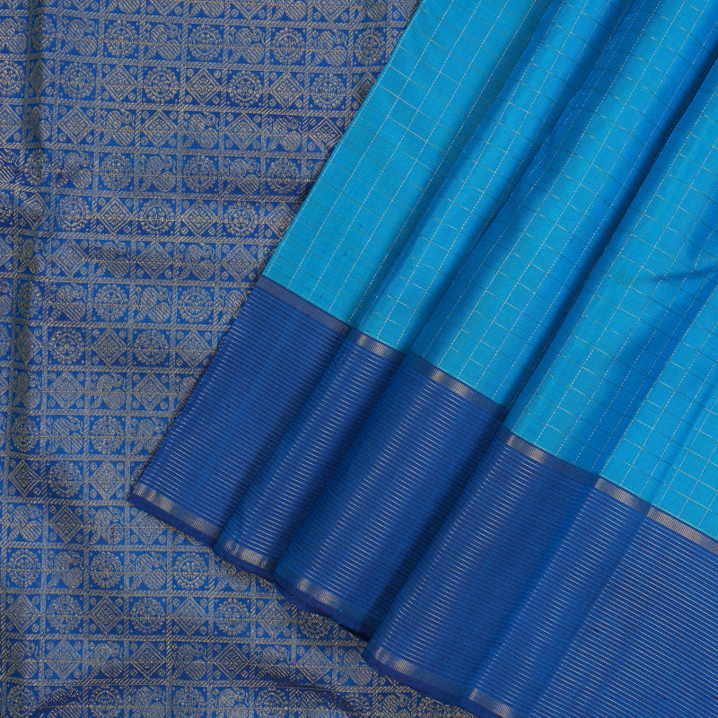 Hayagrivas Handloom Sky Blue Kanjivaram Silk Saree with Dark Blue Border KBE1334J2-2