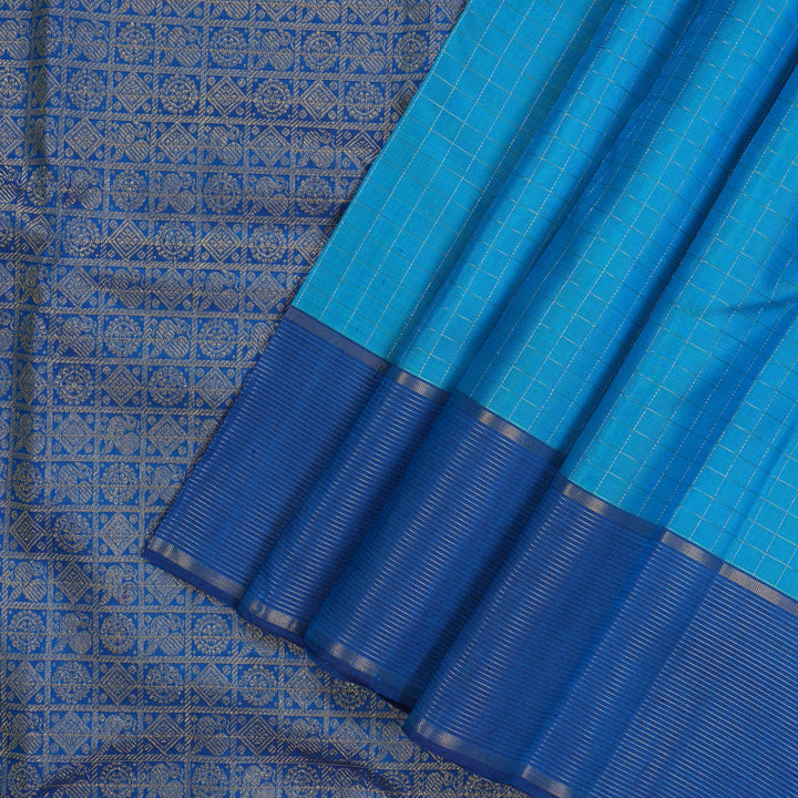 Hayagrivas Handloom Sky Blue Kanjivaram Silk Saree with Dark Blue Border KBE1334J2-2