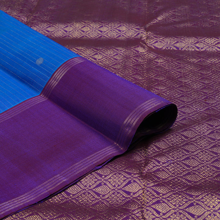 Hayagrivas Handloom Ink Blue Kanjivaram Silk Saree with Purple Border KBE1334J4-3