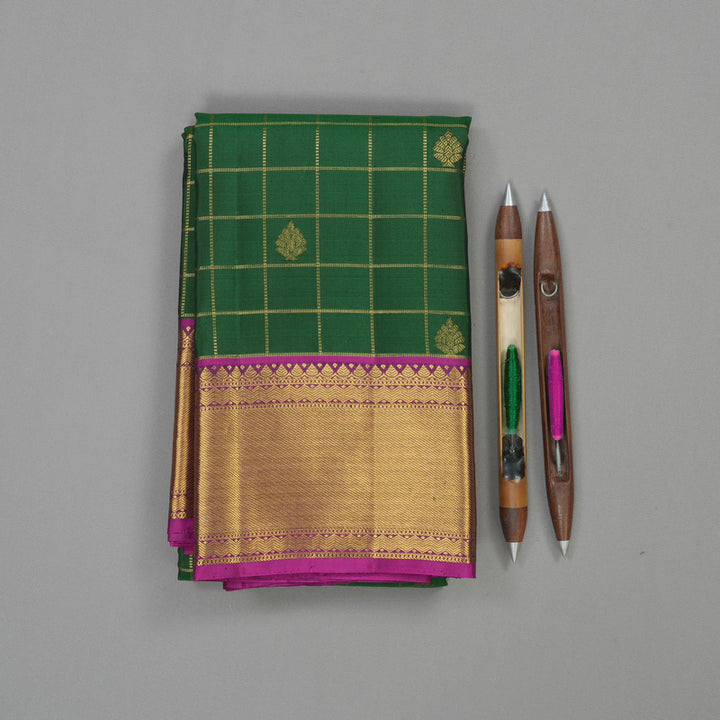 Hayagrivas Handloom Bottle Green Kanjivaram Silk Saree with Wine Purple Border KBE1334J8-1