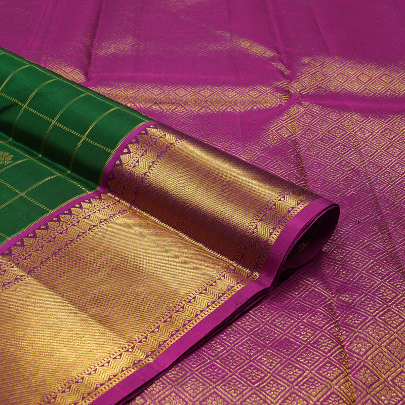 Hayagrivas Handloom Bottle Green Kanjivaram Silk Saree with Wine Purple Border KBE1334J8-1