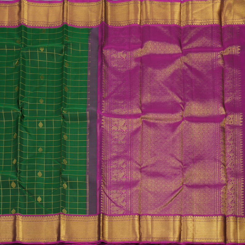 Hayagrivas Handloom Bottle Green Kanjivaram Silk Saree with Wine Purple Border KBE1334J8-1