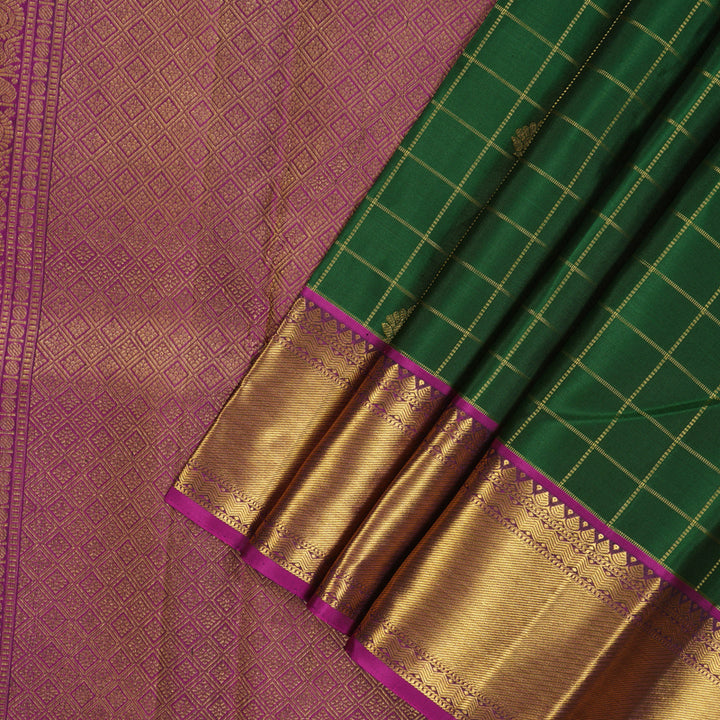 Hayagrivas Handloom Bottle Green Kanjivaram Silk Saree with Wine Purple Border KBE1334J8-1