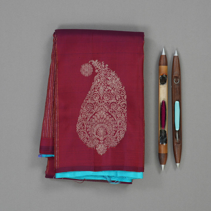 Hayagrivas Handloom Wine Maroon Kanjivaram Silk Saree KBE1335J11-2