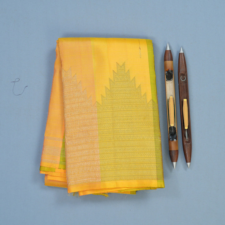 Hayagrivas Handloom Yellow, Green & Peach Stripes Kanjivaram Silk Saree KBE1335J14-4