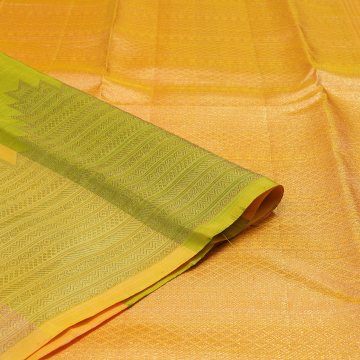 Hayagrivas Handloom Yellow, Green & Peach Stripes Kanjivaram Silk Saree KBE1335J14-4