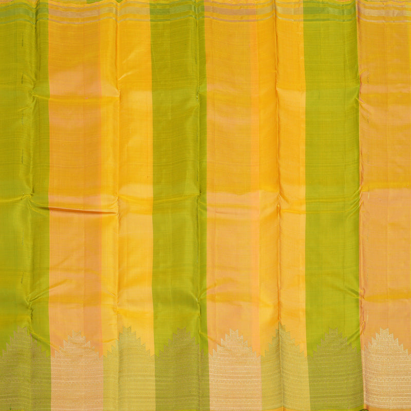 Hayagrivas Handloom Yellow, Green & Peach Stripes Kanjivaram Silk Saree KBE1335J14-4