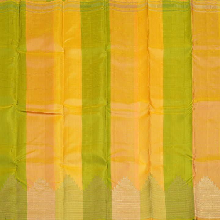 Hayagrivas Handloom Yellow, Green & Peach Stripes Kanjivaram Silk Saree KBE1335J14-4