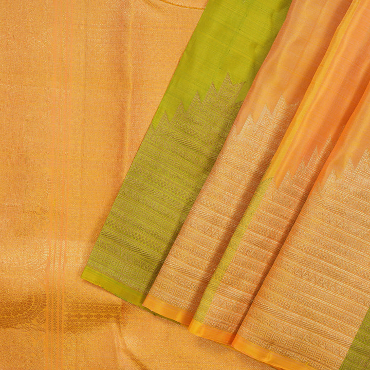 Hayagrivas Handloom Yellow, Green & Peach Stripes Kanjivaram Silk Saree KBE1335J14-4