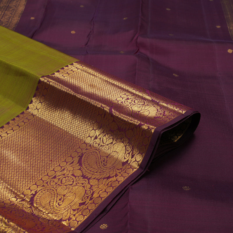 Hayagrivas Handloom Mehandi Green Kanjivaram Silk Saree with Deep Violet Border KBE1335J8-15