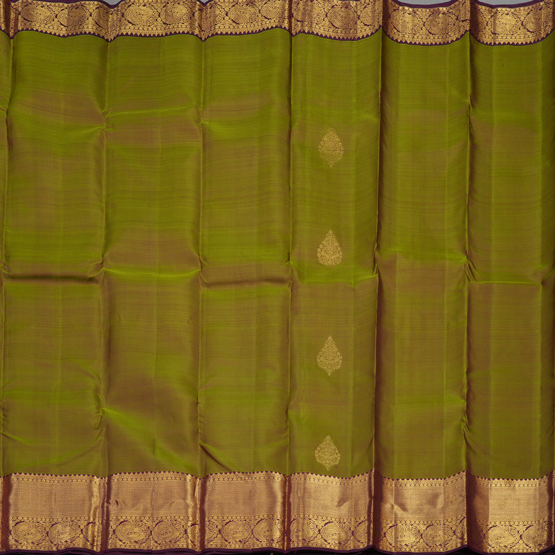 Hayagrivas Handloom Mehandi Green Kanjivaram Silk Saree with Deep Violet Border KBE1335J8-15