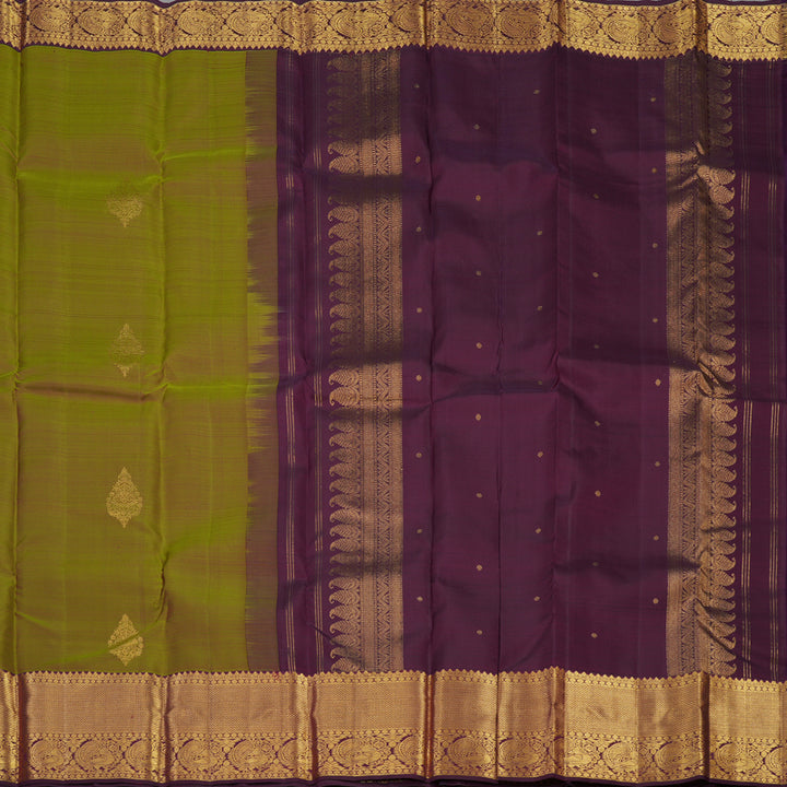 Hayagrivas Handloom Mehandi Green Kanjivaram Silk Saree with Deep Violet Border KBE1335J8-15