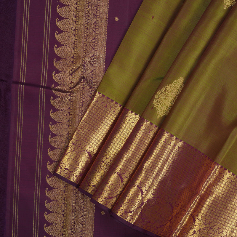 Hayagrivas Handloom Mehandi Green Kanjivaram Silk Saree with Deep Violet Border KBE1335J8-15