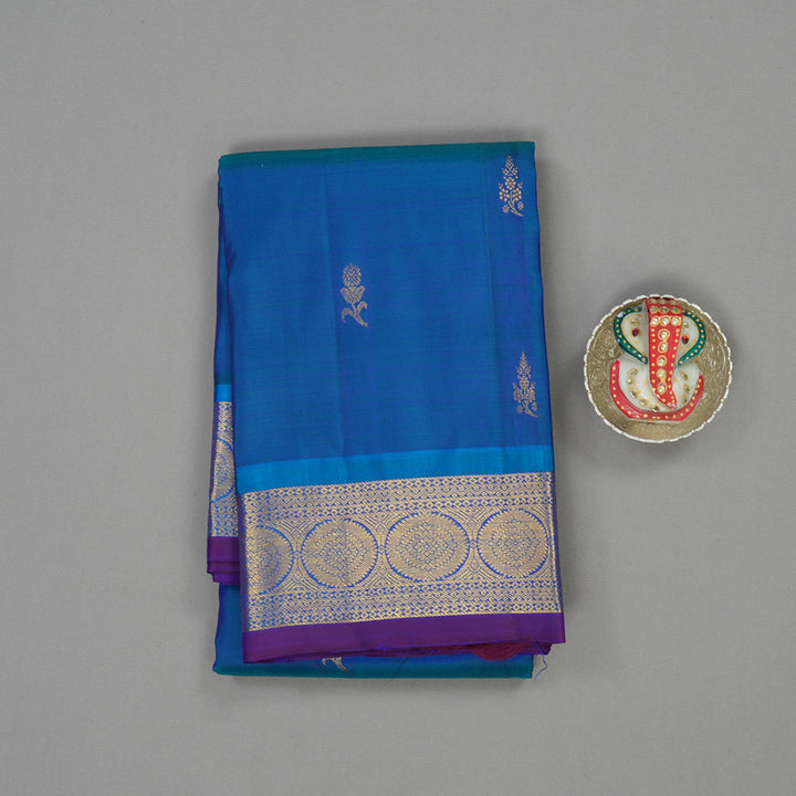 Hayagrivas Handloom Peacock Blue Kanjivaram Silk Saree with Blue Border KBE1335J8-20