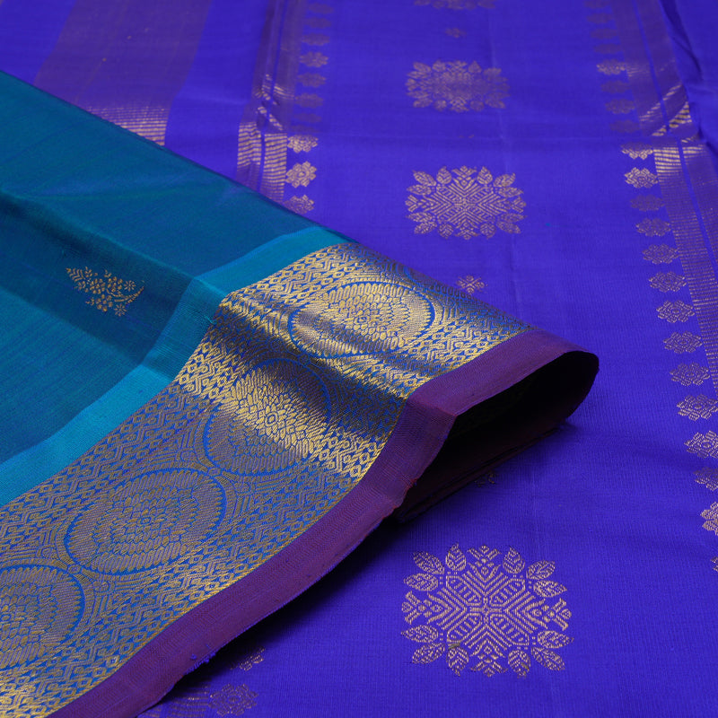 Hayagrivas Handloom Peacock Blue Kanjivaram Silk Saree with Blue Border KBE1335J8-20