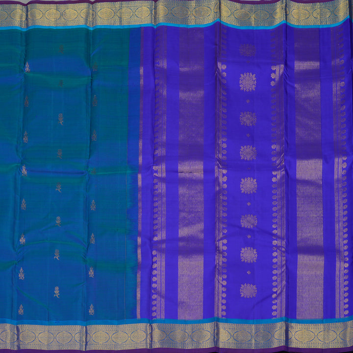 Hayagrivas Handloom Peacock Blue Kanjivaram Silk Saree with Blue Border KBE1335J8-20
