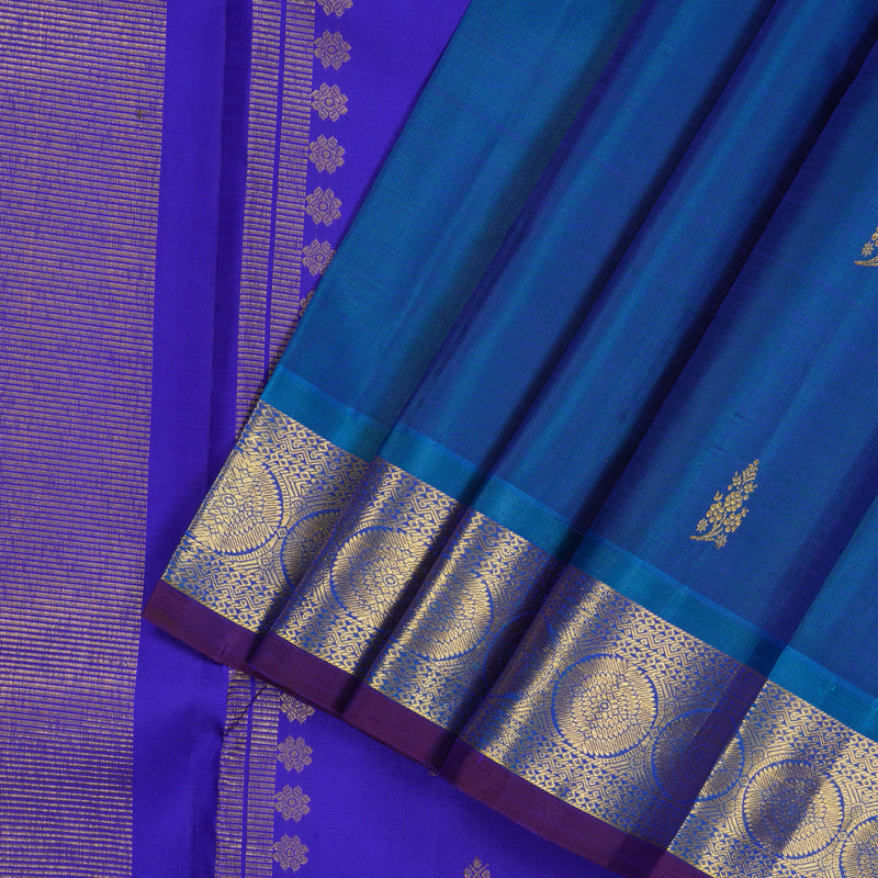 Hayagrivas Handloom Peacock Blue Kanjivaram Silk Saree with Blue Border KBE1335J8-20