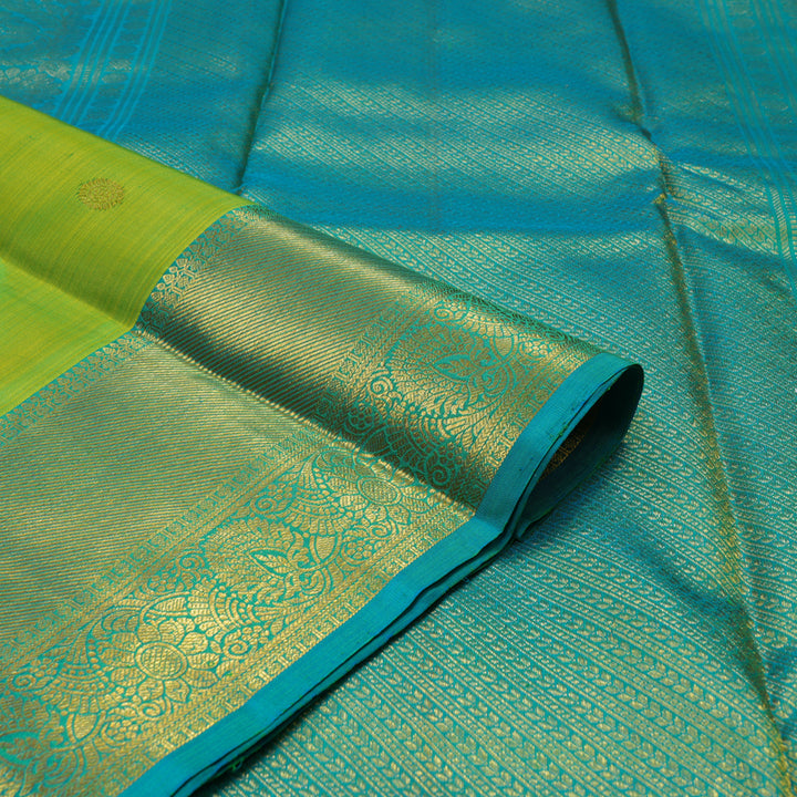 Hayagrivas Handloom Lime Green Kanjivaram Silk Saree with Teal Border KBE1335J8-27