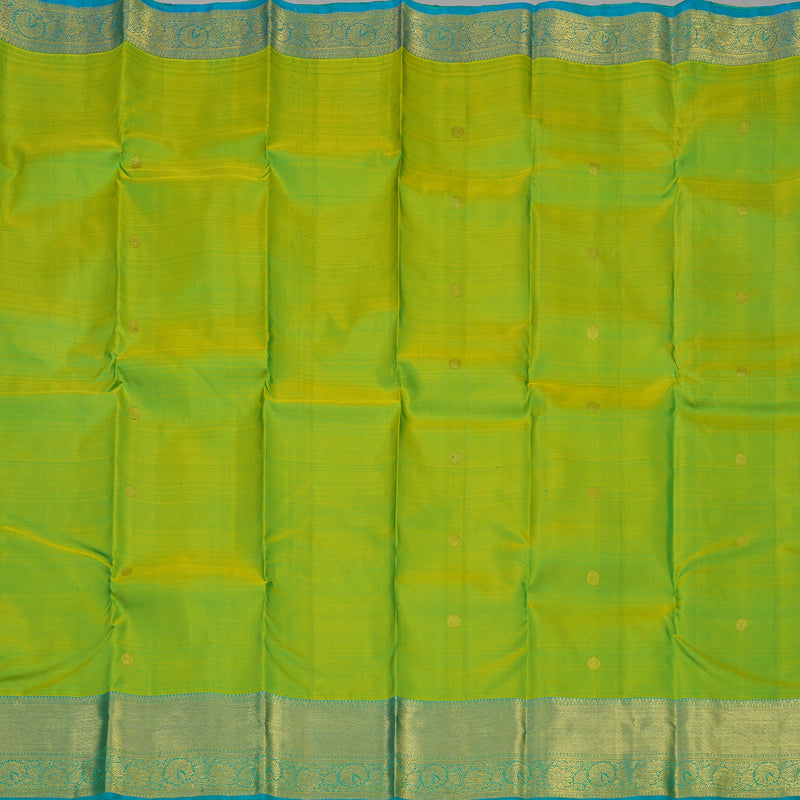 Hayagrivas Handloom Lime Green Kanjivaram Silk Saree with Teal Border KBE1335J8-27