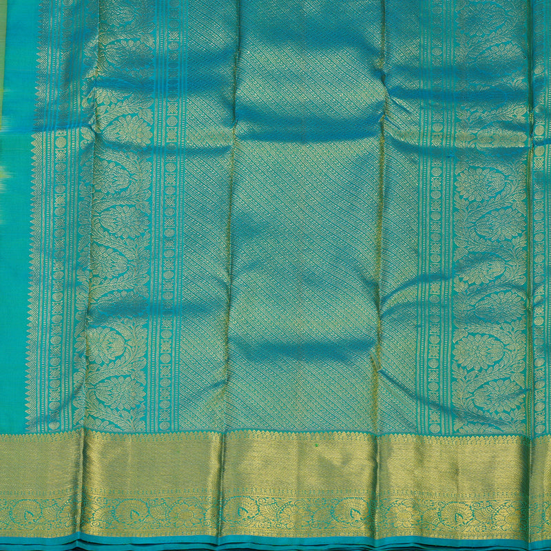 Hayagrivas Handloom Lime Green Kanjivaram Silk Saree with Teal Border KBE1335J8-27