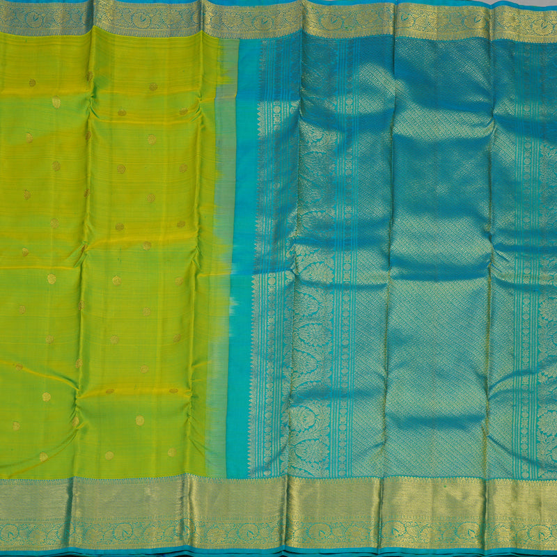 Hayagrivas Handloom Lime Green Kanjivaram Silk Saree with Teal Border KBE1335J8-27