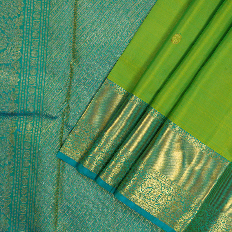 Hayagrivas Handloom Lime Green Kanjivaram Silk Saree with Teal Border KBE1335J8-27