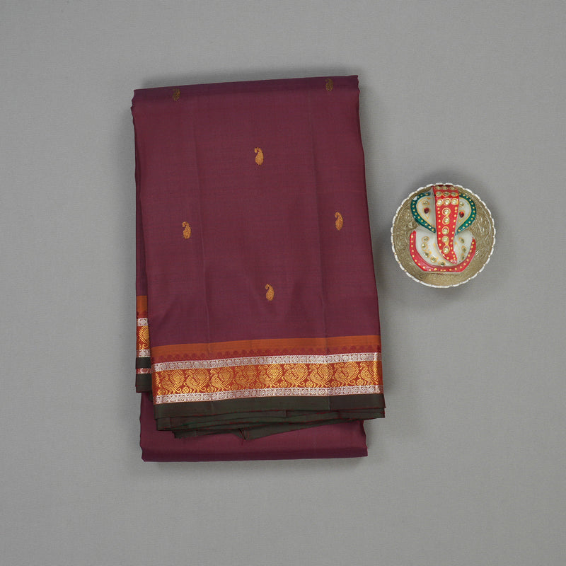 Hayagrivas Handloom Deep Maroon Kanjivaram Silk Saree with Rust Orange Border KBE1335J8-29