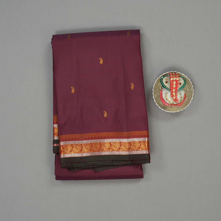 Hayagrivas Handloom Deep Maroon Kanjivaram Silk Saree with Rust Orange Border KBE1335J8-29