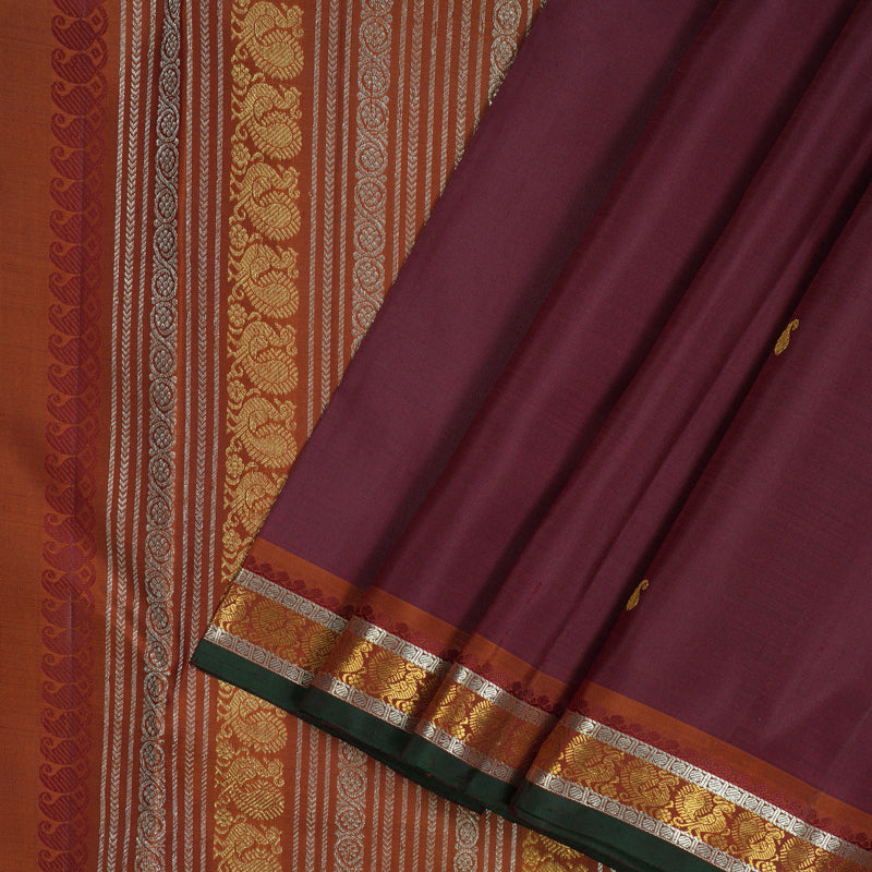 Hayagrivas Handloom Deep Maroon Kanjivaram Silk Saree with Rust Orange Border KBE1335J8-29