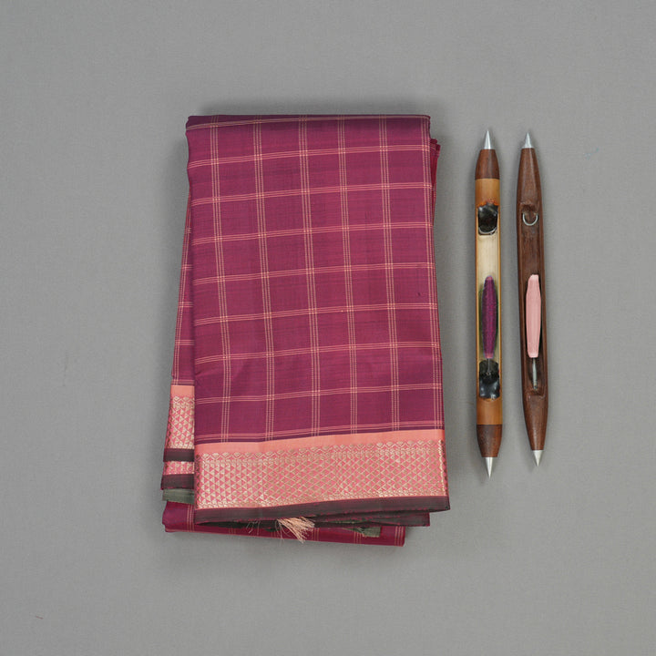 Hayagrivas Handloom Magenta Kanjivaram Silk Saree with Peach Border KBE1335J9-2