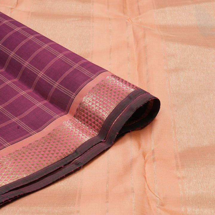 Hayagrivas Handloom Magenta Kanjivaram Silk Saree with Peach Border KBE1335J9-2
