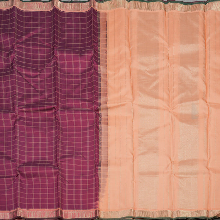 Hayagrivas Handloom Magenta Kanjivaram Silk Saree with Peach Border KBE1335J9-2