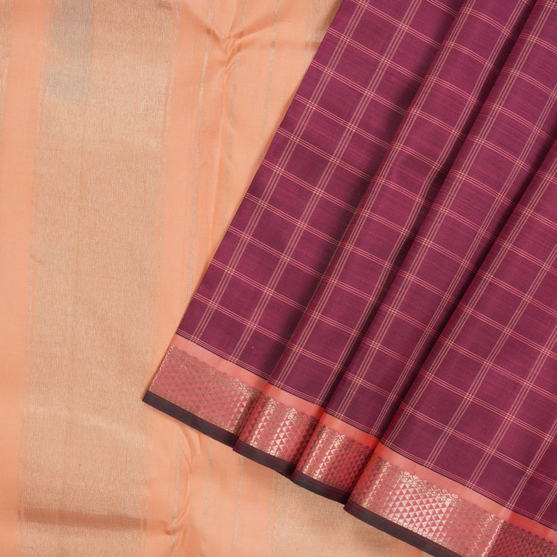 Hayagrivas Handloom Magenta Kanjivaram Silk Saree with Peach Border KBE1335J9-2