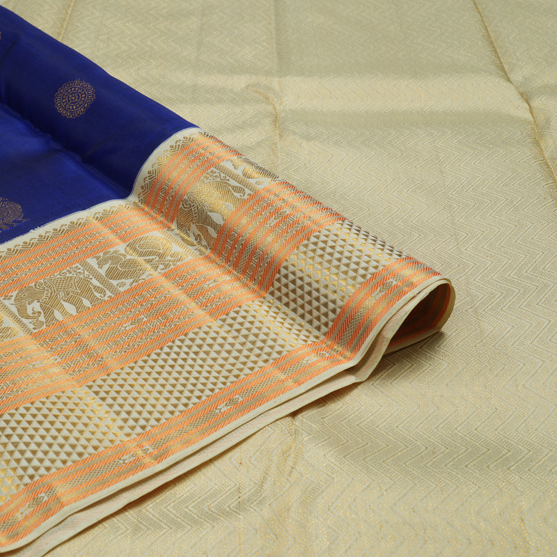Hayagrivas Handloom Royal Blue Kanjivaram Silk Saree with Ivory Border KBE1336J13-1